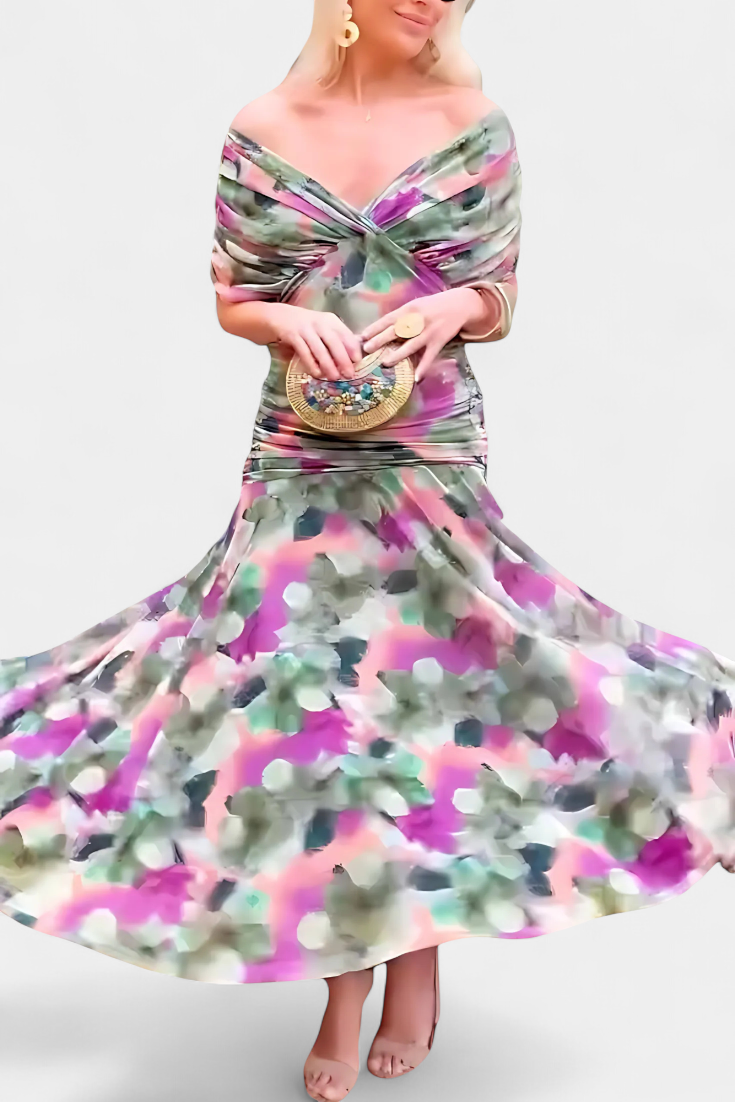 Abito lungo con scollo a V floreale